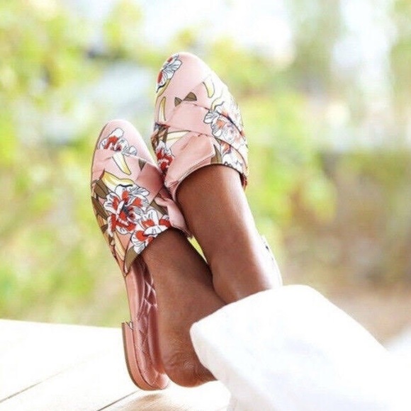 Birdies Shoes - Birdies The Songbird Mule in Peach Floral Satin 7 S214